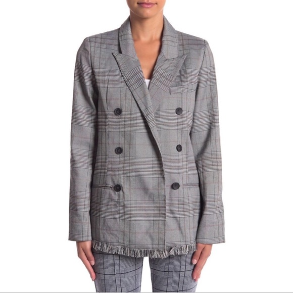 Romeo & Juliet Couture | Black/White/Red Plaid Open Front Fringed Blazer *NWT* - Picture 2 of 15